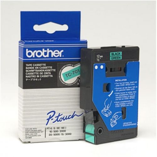 BROTHER Fita laminada verde/preto 12mm , Brother , BROTC701 , 4977766050623